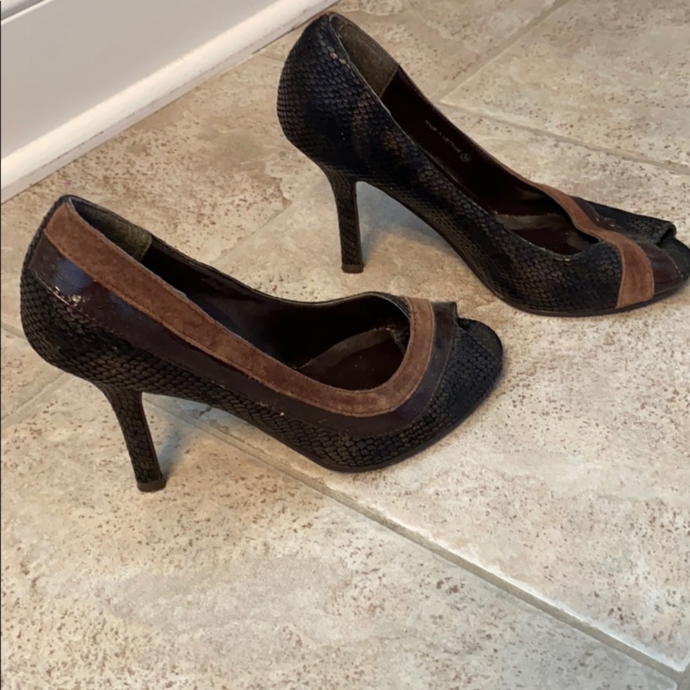 EUC Brown Snakeskin Peeptoe Heels